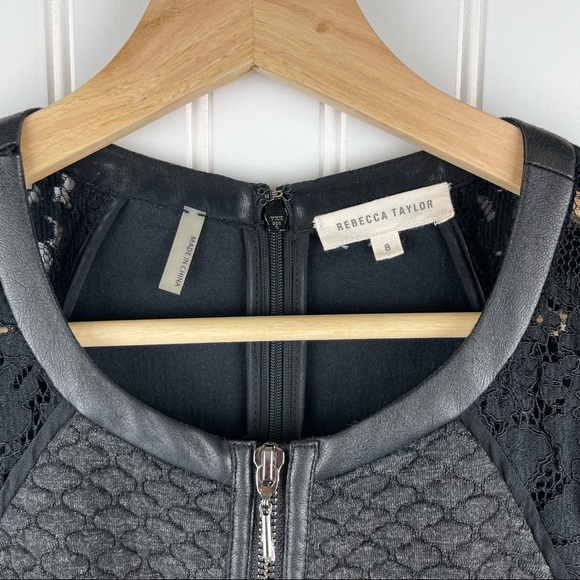 Rebecca Taylor Fit & Flare Quilted Lace Gray Black Dress Size 8 - Picture 5 of 13
